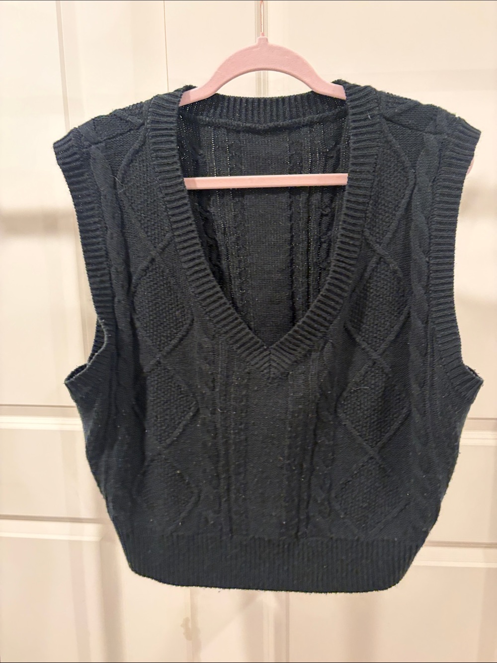 Classic Black Cable-Knit V-Neck Sweater Vest